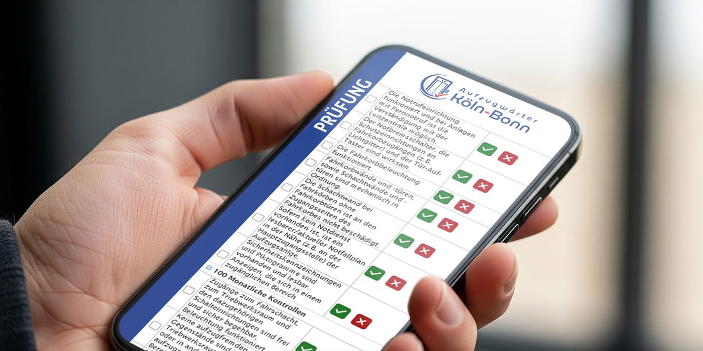 Smartphone mit digitaler Prüfungs-Checkliste in Hand