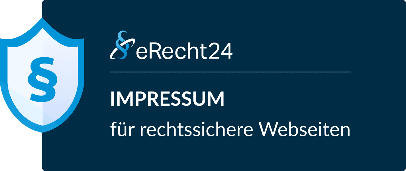 eRecht24 Impressum für rechtssichere Webseiten mit Schildsymbol